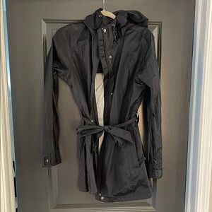 Columbia Black Hooded Raincoat with Belt